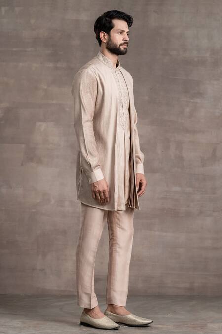 Tarun Tahiliani Gold Floral Pintuck Layered Kurta Set Online at Aza Fashions Tarun Tahiliani_Gold Floral Pintuck Layered Kurta Set_Online_at_Aza_Fashions