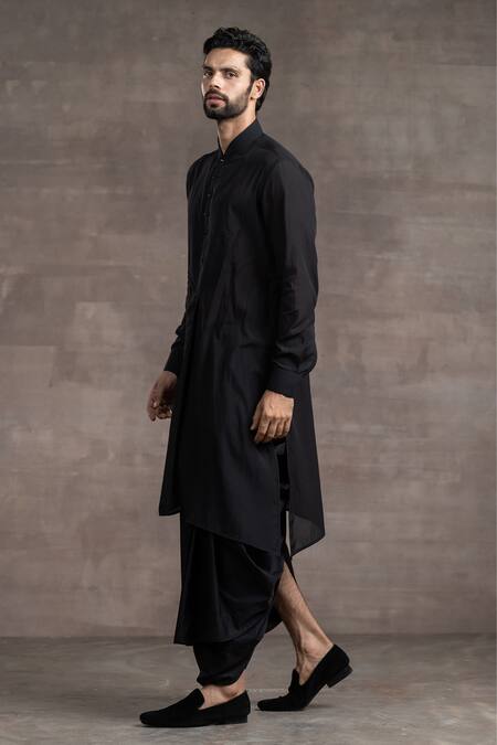 Buy_Tarun Tahiliani_Black Sushi Voile Asymmetric Kurta And Dhoti Pant Set_Online_at_Aza_Fashions