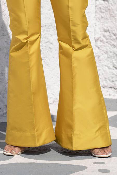 Shop Tamaraa By Tahani Yellow Net, Silk Taffeta V Neck Embroidered Cape And Pant Set Online at Aza Fashions Shop_Tamaraa By Tahani_Yellow Net, Silk Taffeta V Neck Embroidered Cape And Pant Set _Online_at_Aza_Fashions