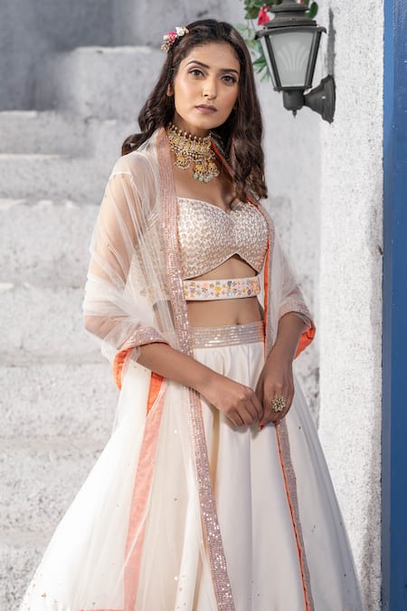 Shop Tamaraa By Tahani White Net, Silk Taffeta Sweetheart Neck Embroidered Lehenga Set Online at Aza Fashions Shop_Tamaraa By Tahani_White Net, Silk Taffeta Sweetheart Neck Embroidered Lehenga Set _Online_at_Aza_Fashions