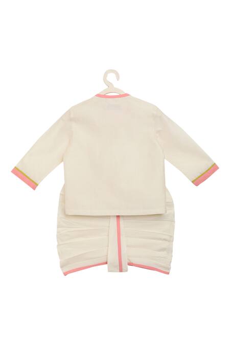 Buy_Tiber Taber_White Cotton, Silk, Chanderi Embroidery Kurta And Dhoti Pant Set_Online_at_Aza_Fashions