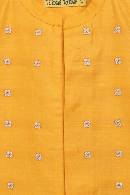 Shop_Tiber Taber_Yellow Silk, Cotton Embroidery Kurta And Dhoti Pant Set_Online_at_Aza_Fashions
