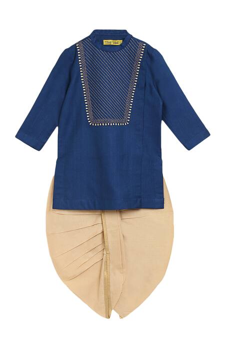 Tiber Taber_Blue Cotton, Viscose Embroidery Kurta And Dhoti Pant Set_Online_at_Aza_Fashions