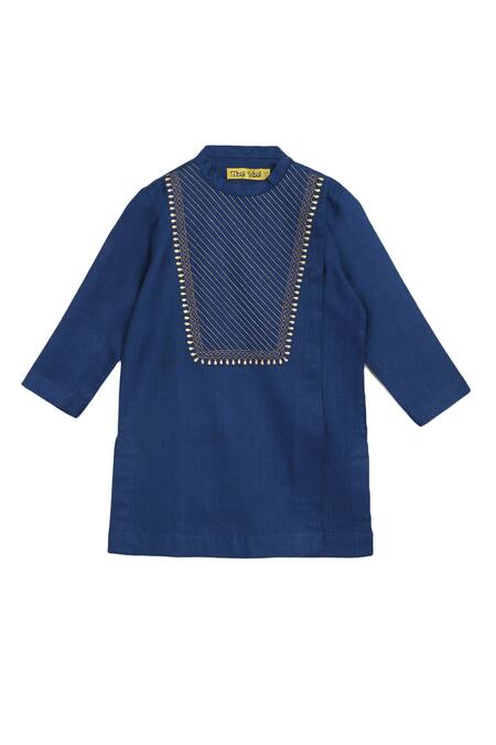 Buy_Tiber Taber_Blue Cotton, Viscose Embroidery Kurta And Dhoti Pant Set_Online_at_Aza_Fashions