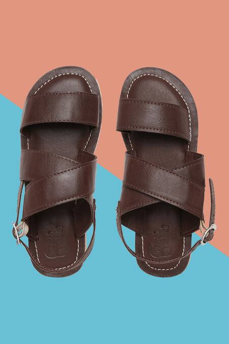 Tiber Taber - Brown Cross Strap Sandals For Boys