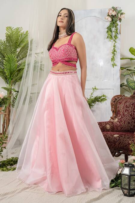 Tamaraa By Tahani Pink Tafetta Silk And Organza Sweetheart Neck Embroidered Lehenga Set Online at Aza Fashions Tamaraa By Tahani_Pink Tafetta Silk And Organza Sweetheart Neck Embroidered Lehenga Set _Online_at_Aza_Fashions