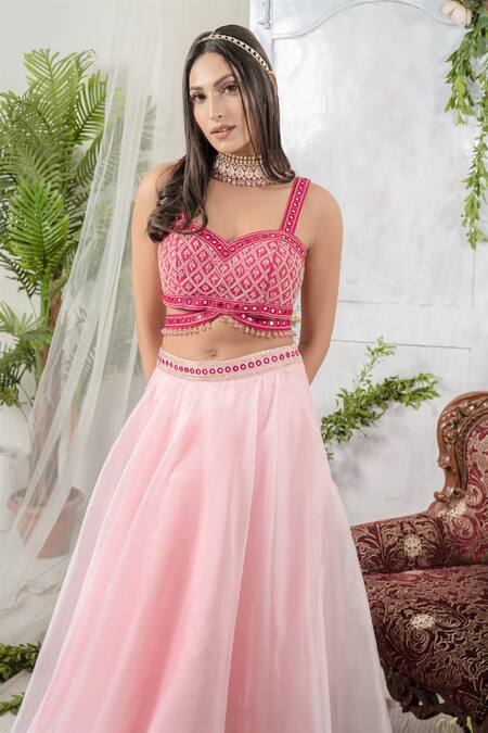 Buy Tamaraa By Tahani Pink Tafetta Silk And Organza Sweetheart Neck Embroidered Lehenga Set Online at Aza Fashions Buy_Tamaraa By Tahani_Pink Tafetta Silk And Organza Sweetheart Neck Embroidered Lehenga Set _Online_at_Aza_Fashions