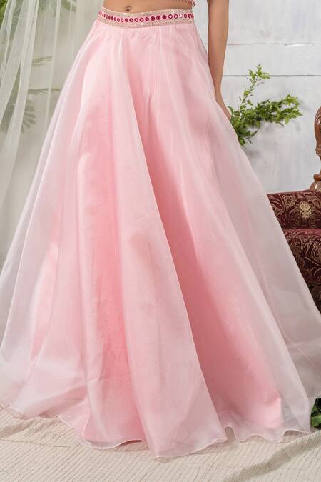 Tamaraa By Tahani Pink Tafetta Silk And Organza Sweetheart Neck Embroidered Lehenga Set at Aza Fashions Tamaraa By Tahani_Pink Tafetta Silk And Organza Sweetheart Neck Embroidered Lehenga Set _at_Aza_Fashions