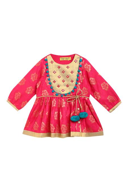 Buy_Tiber Taber_Pink Cotton Embroidered Angrakha And Dhoti Pant Set _Online_at_Aza_Fashions