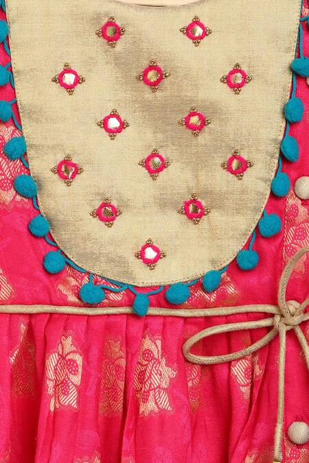 Tiber Taber_Pink Cotton Embroidered Angrakha And Dhoti Pant Set _at_Aza_Fashions