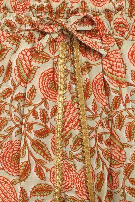 Tiber Taber_Green Cotton Printed Kurta And Dhoti Pant Set _at_Aza_Fashions