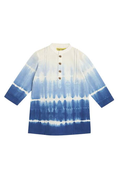 Tiber Taber_Blue Cotton Shibori Dyed Kurta _Online_at_Aza_Fashions