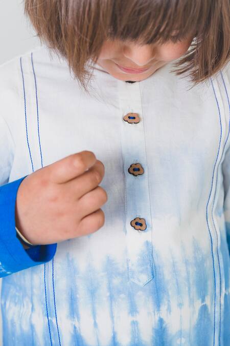 Shop_Tiber Taber_Blue Cotton Shibori Dyed Kurta _Online_at_Aza_Fashions