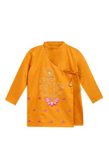 Tiber Taber_Yellow , Satin Embroidery Kurta Set _Online_at_Aza_Fashions
