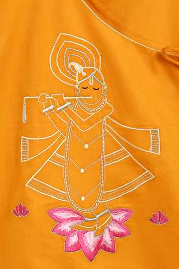 Shop_Tiber Taber_Yellow , Satin Embroidery Kurta Set _Online_at_Aza_Fashions
