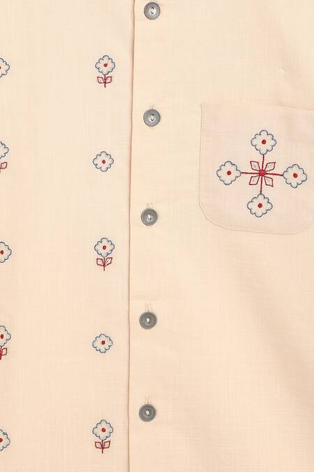 Tiber Taber_Peach Cotton, Voile Embroidery Kurta And Red Dhoti Pant Set_at_Aza_Fashions