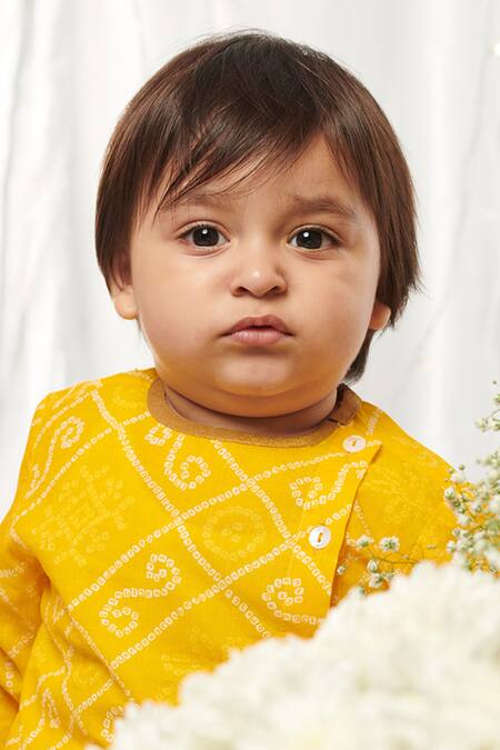 Buy Tiber Taber Yellow Cotton, Voile Embroidery Bandhani Kurta And Dhoti Pant Set Online at Aza Fashions Buy_Tiber Taber_Yellow Cotton, Voile Embroidery Bandhani Kurta And Dhoti Pant Set _Online_at_Aza_Fashions