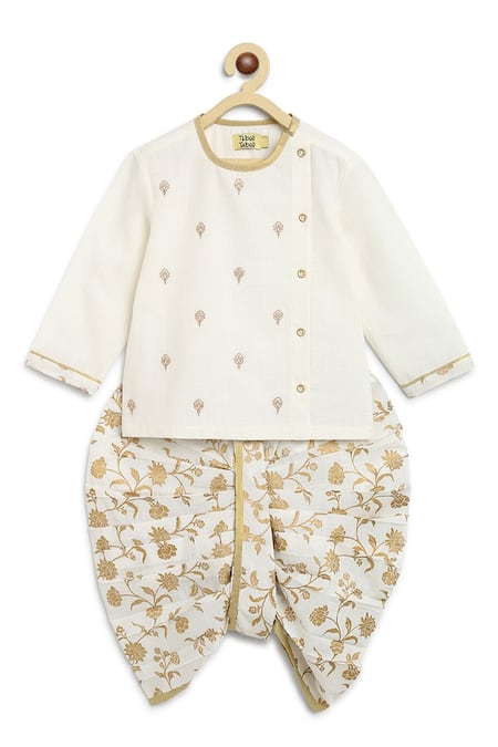 Tiber Taber_White Cotton Embroidery Floral Kurta Set _Online_at_Aza_Fashions