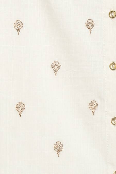 Tiber Taber_White Cotton Embroidery Floral Kurta Set _at_Aza_Fashions