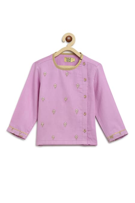 Buy_Tiber Taber_Purple Satin, Embroidery Floral Kurta Set _Online_at_Aza_Fashions