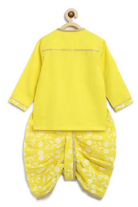 Buy_Tiber Taber_Yellow Satin, Embroidery Floral Kurta Set _Online_at_Aza_Fashions