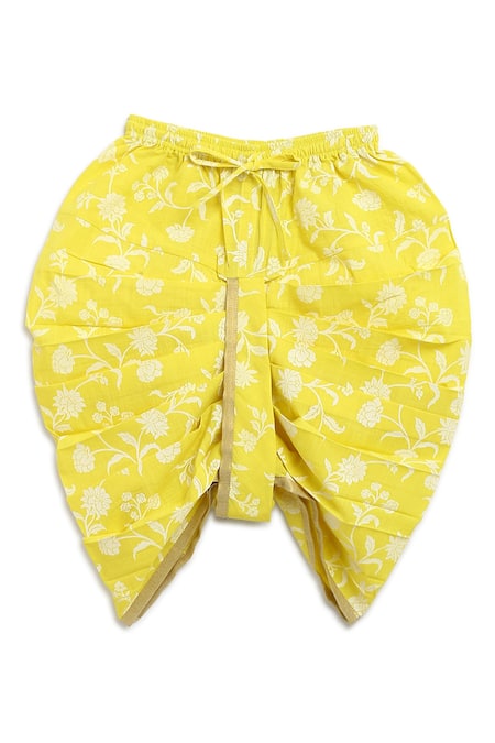 Shop_Tiber Taber_Yellow Satin, Embroidery Floral Kurta Set _Online_at_Aza_Fashions