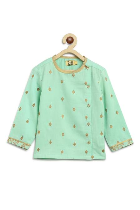 Buy_Tiber Taber_Green Satin, Embroidery Floral Kurta Set _Online_at_Aza_Fashions