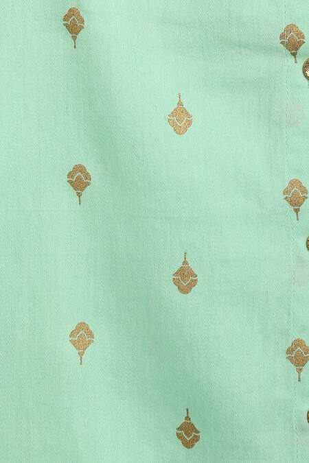 Tiber Taber_Green Satin, Embroidery Floral Kurta Set _at_Aza_Fashions