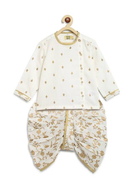 Tiber Taber_White Satin, Embroidery Floral Kurta Set _Online_at_Aza_Fashions