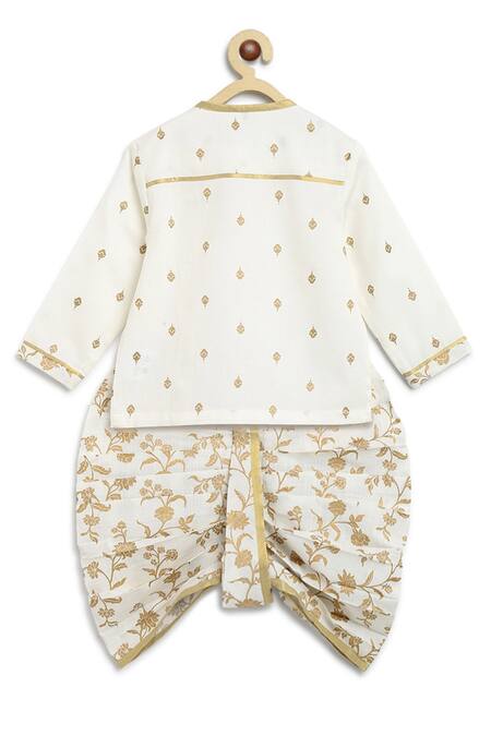 Buy_Tiber Taber_White Satin, Embroidery Floral Kurta Set _Online_at_Aza_Fashions