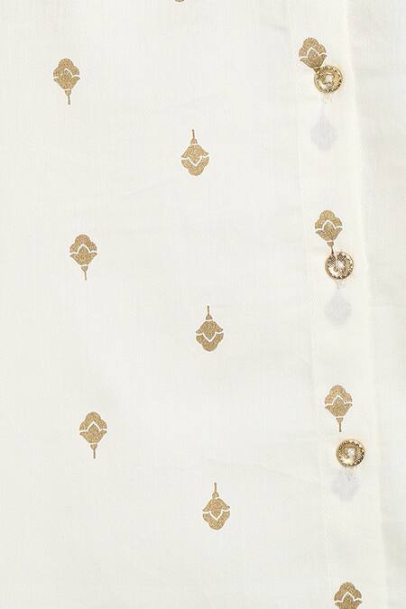 Tiber Taber_White Satin, Embroidery Floral Kurta Set _at_Aza_Fashions