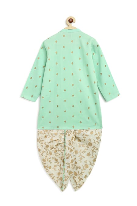 Buy_Tiber Taber_Green Satin, Floral Print Kurta Set _Online_at_Aza_Fashions