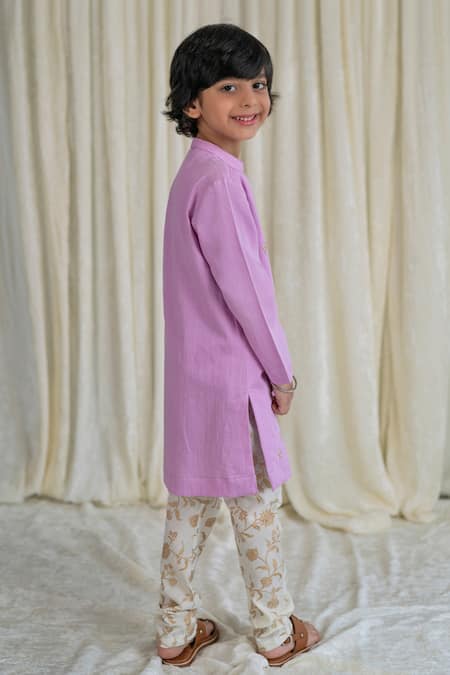 Shop_Tiber Taber_Purple Satin, Embroidery Floral Kurta Set _at_Aza_Fashions