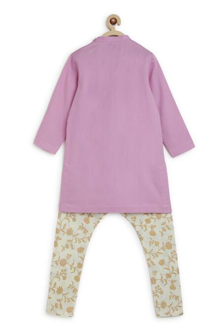 Buy_Tiber Taber_Purple Satin, Embroidery Floral Kurta Set _Online_at_Aza_Fashions