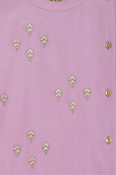 Tiber Taber_Purple Satin, Embroidery Floral Kurta Set _at_Aza_Fashions