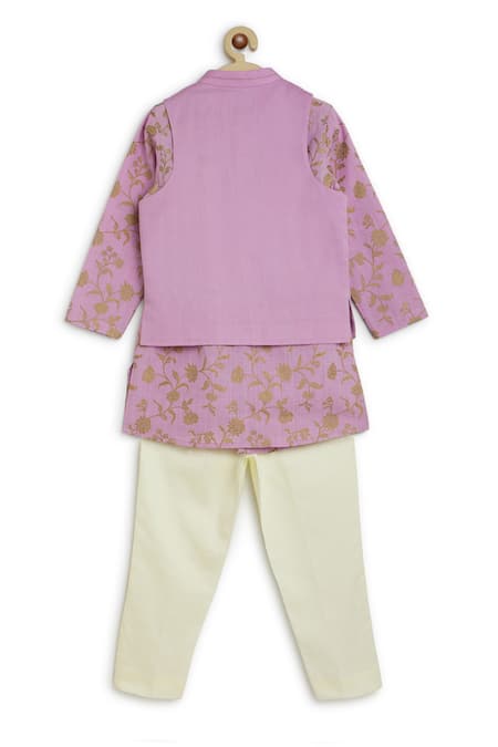 Shop Tiber Taber Purple Satin, Embroidery Floral Bundi And Kurta Set at Aza Fashions Shop_Tiber Taber_Purple Satin, Embroidery Floral Bundi And Kurta Set _at_Aza_Fashions