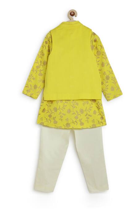 Buy Tiber Taber Yellow Satin, Embroidery, Metallic Thread Bundi And Kurta Set Online at Aza Fashions Buy_Tiber Taber_Yellow Satin, Embroidery, Metallic Thread Bundi And Kurta Set _Online_at_Aza_Fashions