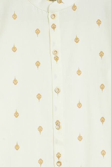 Tiber Taber_Cream Cotton Satin Embroidery Floral Print Bundi Kurta Set _at_Aza_Fashions