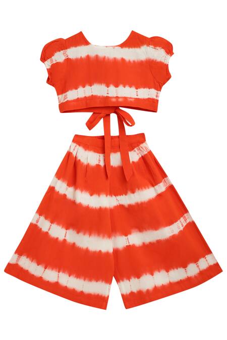 Tiber Taber_White Cotton Tie Dye Crop Top And Pant Set _Online_at_Aza_Fashions