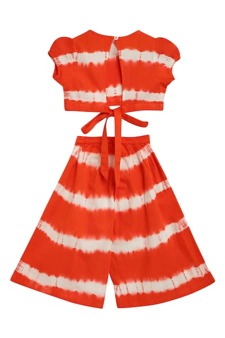 Buy_Tiber Taber_White Cotton Tie Dye Crop Top And Pant Set _Online_at_Aza_Fashions