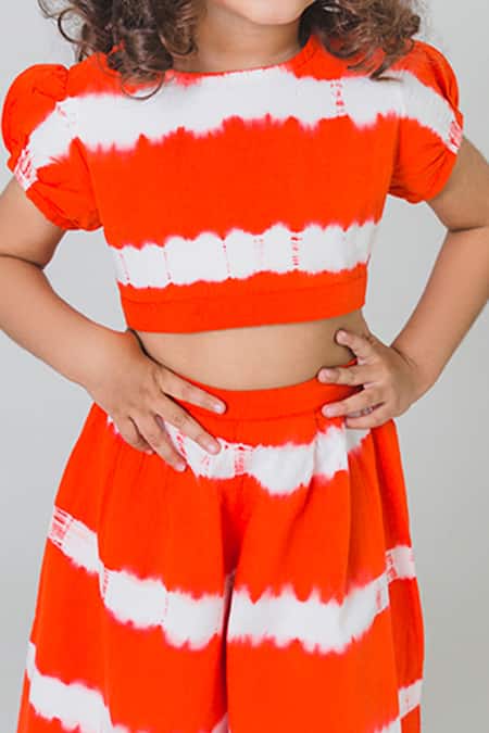 Tiber Taber_White Cotton Tie Dye Crop Top And Pant Set _at_Aza_Fashions