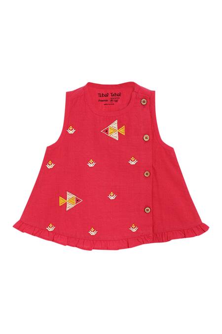 Buy_Tiber Taber_Pink Cotton Phulkari Overlap Kurta And Pant Set _Online_at_Aza_Fashions