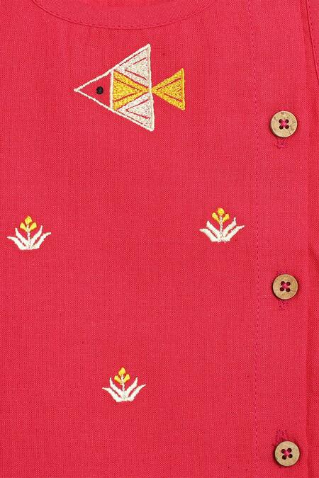 Shop_Tiber Taber_Pink Cotton Phulkari Overlap Kurta And Pant Set _Online_at_Aza_Fashions