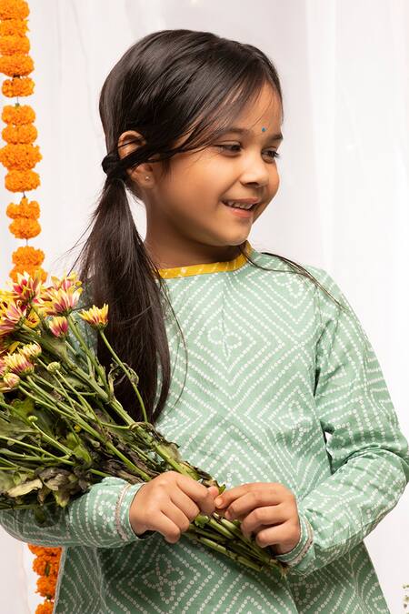 Buy_Tiber Taber_Green Cotton, Voile Lace Printed Kurta And Dhoti Pant Set_Online_at_Aza_Fashions