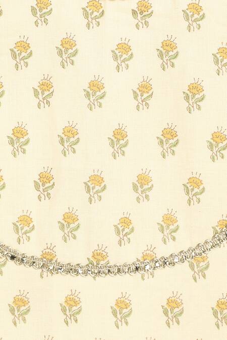 Tiber Taber_Beige Cotton, Viscose Zari, Lace Printed Lehenga Set_at_Aza_Fashions