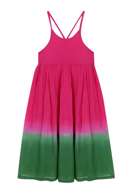 Tiber Taber_Pink Cotton Tassels Tie And Dye Ombre Dress _Online_at_Aza_Fashions