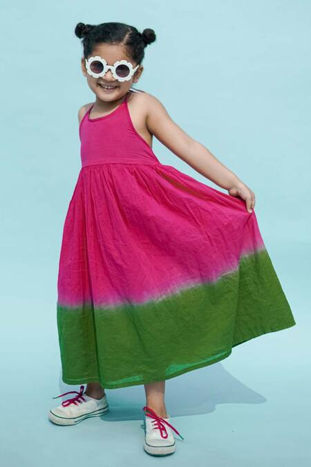 Buy_Tiber Taber_Pink Cotton Tassels Tie And Dye Ombre Dress _Online_at_Aza_Fashions