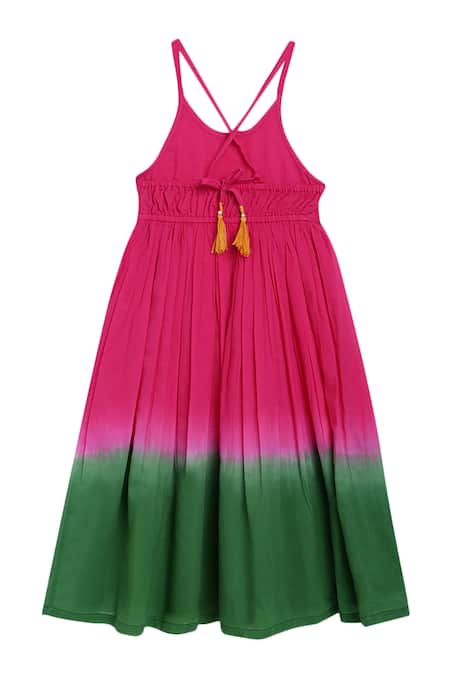 Shop_Tiber Taber_Pink Cotton Tassels Tie And Dye Ombre Dress _Online_at_Aza_Fashions