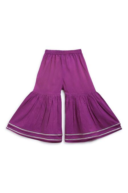 Shop Tiber Taber Purple Cotton, Voile Lace Mango Print Kurta Sharara Set Online at Aza Fashions Shop_Tiber Taber_Purple Cotton, Voile Lace Mango Print Kurta Sharara Set_Online_at_Aza_Fashions