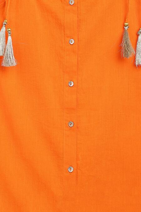 Tiber Taber_Orange Cotton Tassels, Gota Patti Embroidered Kurta Sharara Set _at_Aza_Fashions